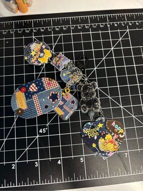Winnie the Pooh Denim Patchwork Keychain Charm